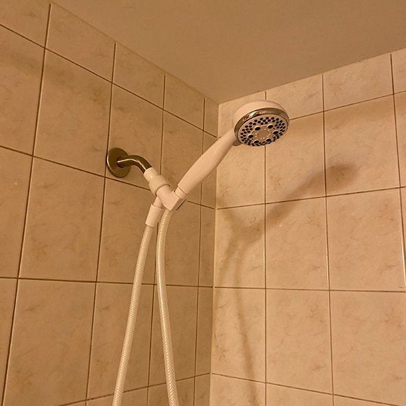 This is the shower head in my bathroom. I use the sound of the shower turning on as my audio.