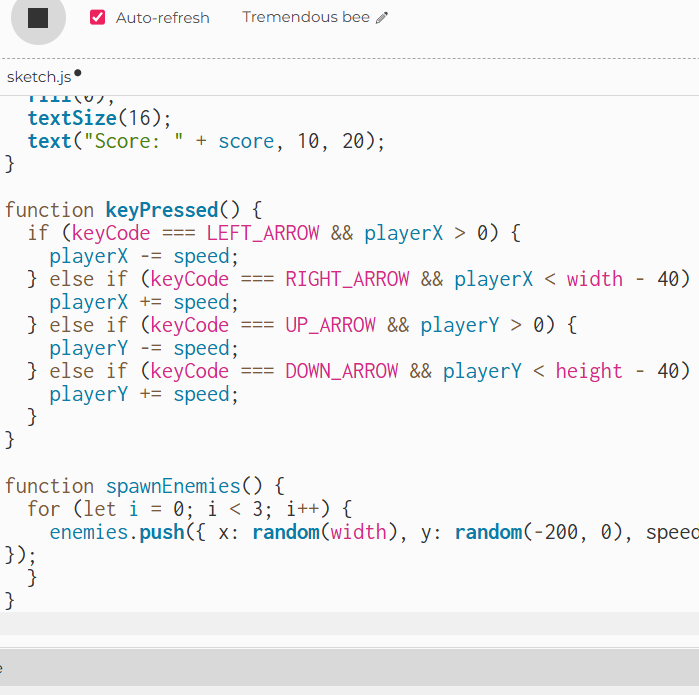 This is my first code demo which I think is important. It is about the actions represented by the different keys.