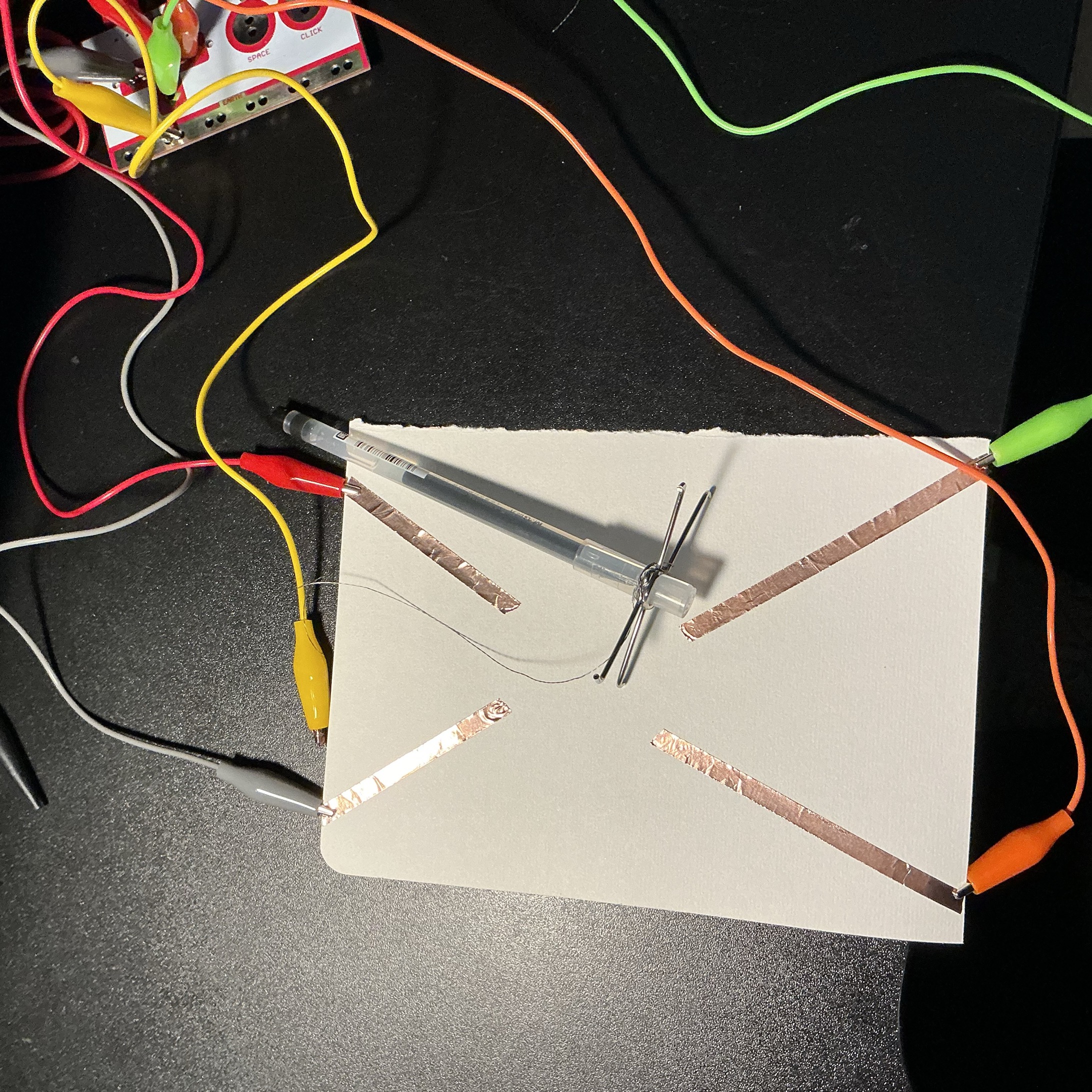 This is showing my controller and the four copper tapes that control the direction.