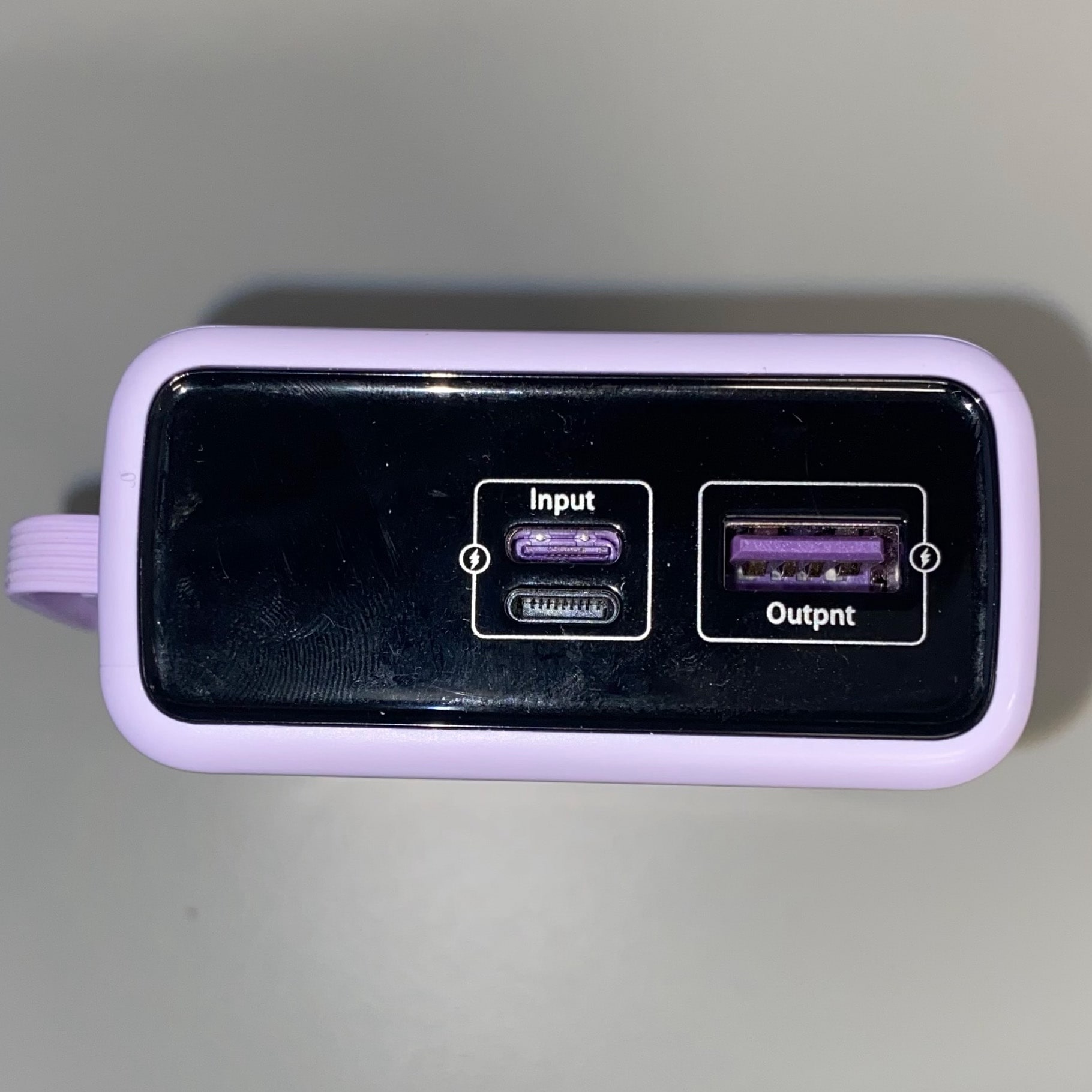 The top of the power bank with the socket